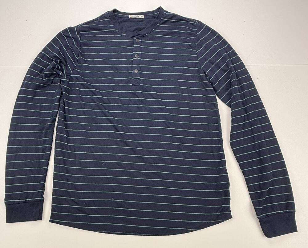 Marine Layer Men's Navy Blue Striped Long Sleeve Henley – Size M/L